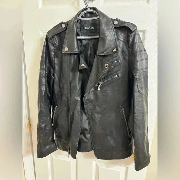 ChouYatou Men's Black Faux Leather Jacket Size: XS - Picture 10 of 16